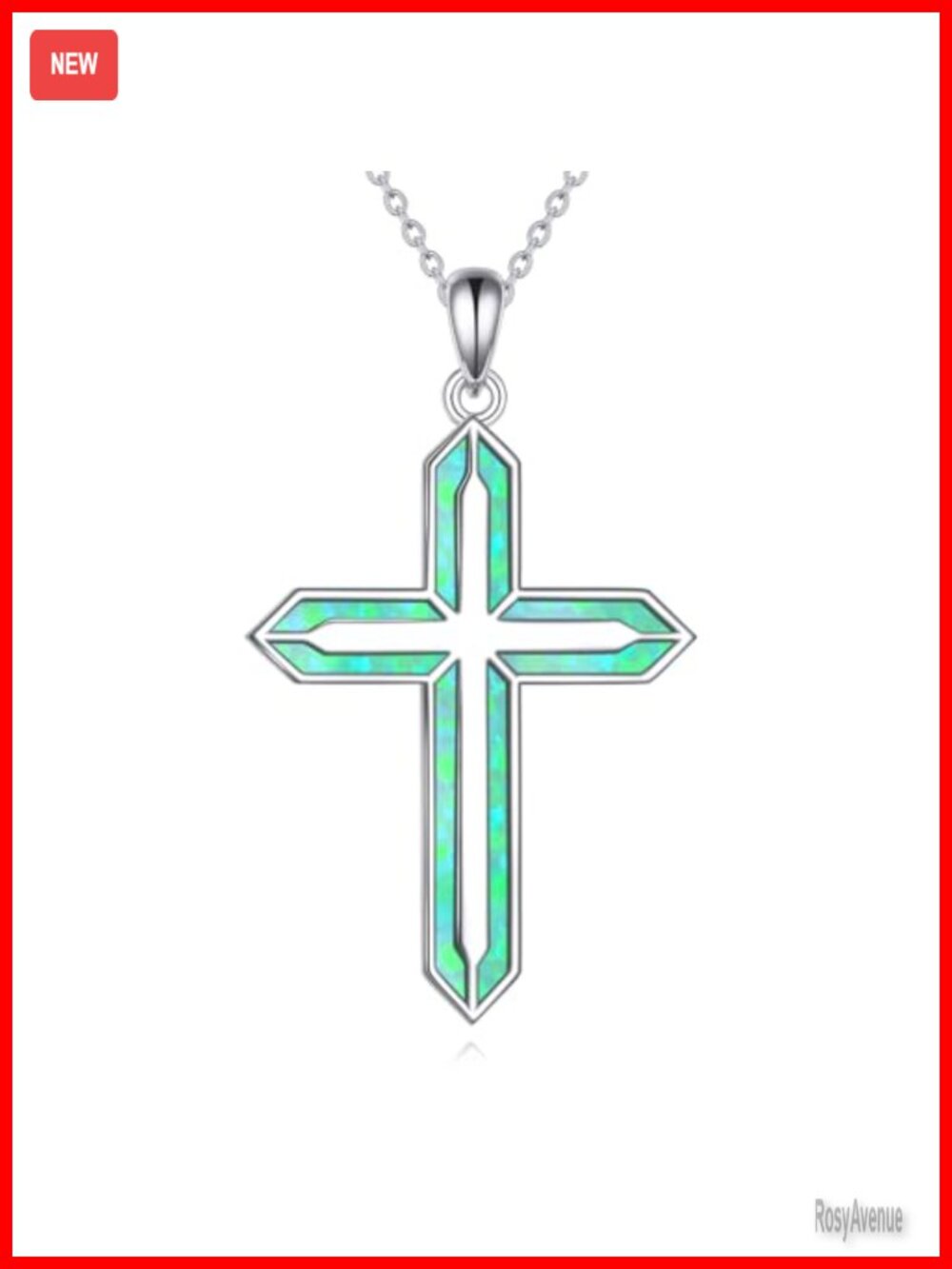 Cross Pendant Necklace Sterling Silver White Gold Plated Opal Religious Jewelry
